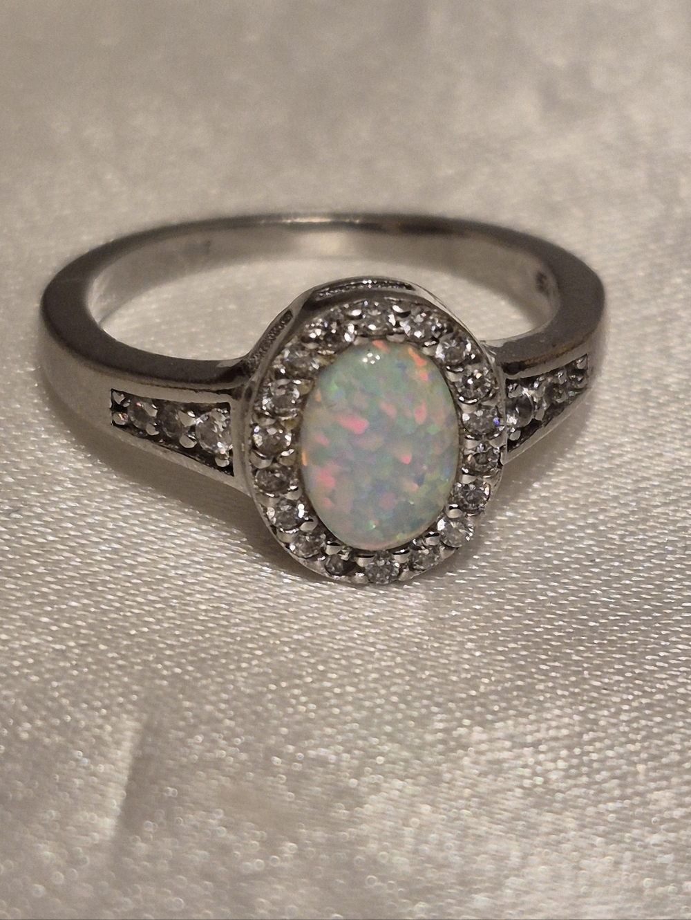 Vintage Sterling Silver Opal Cz Ring